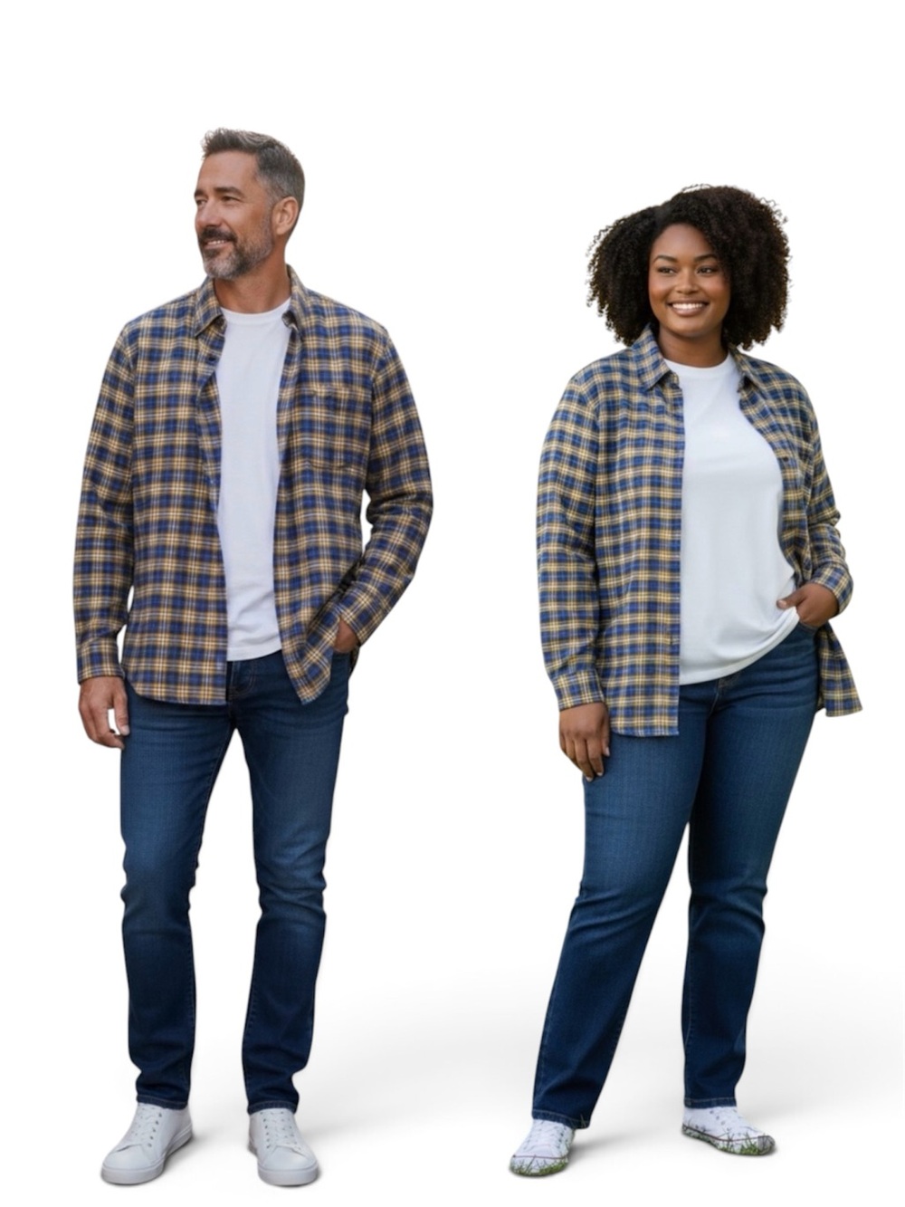 Unisex Big and Tall St. John's Bay Blue Yellow Plaid Flannel Shirt size 2XLT